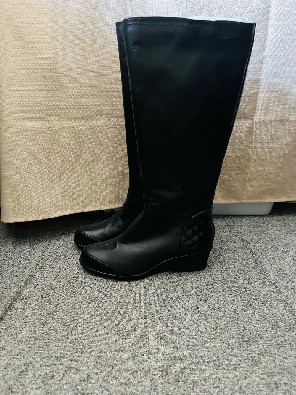 Taryn Rose Black Over-the-Knee Quilted Wedge Boots